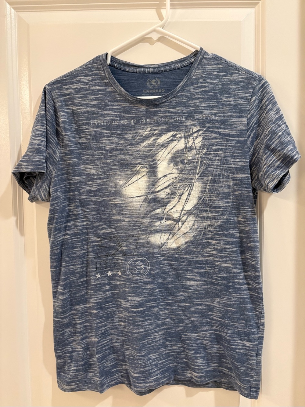 Express Blue Heather Graphic Short Sleeve Tee with Face Print